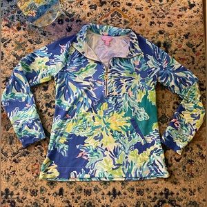 Lilly Pulitzer Skipper Popover Half Zip Marigold Wade UPF 50+